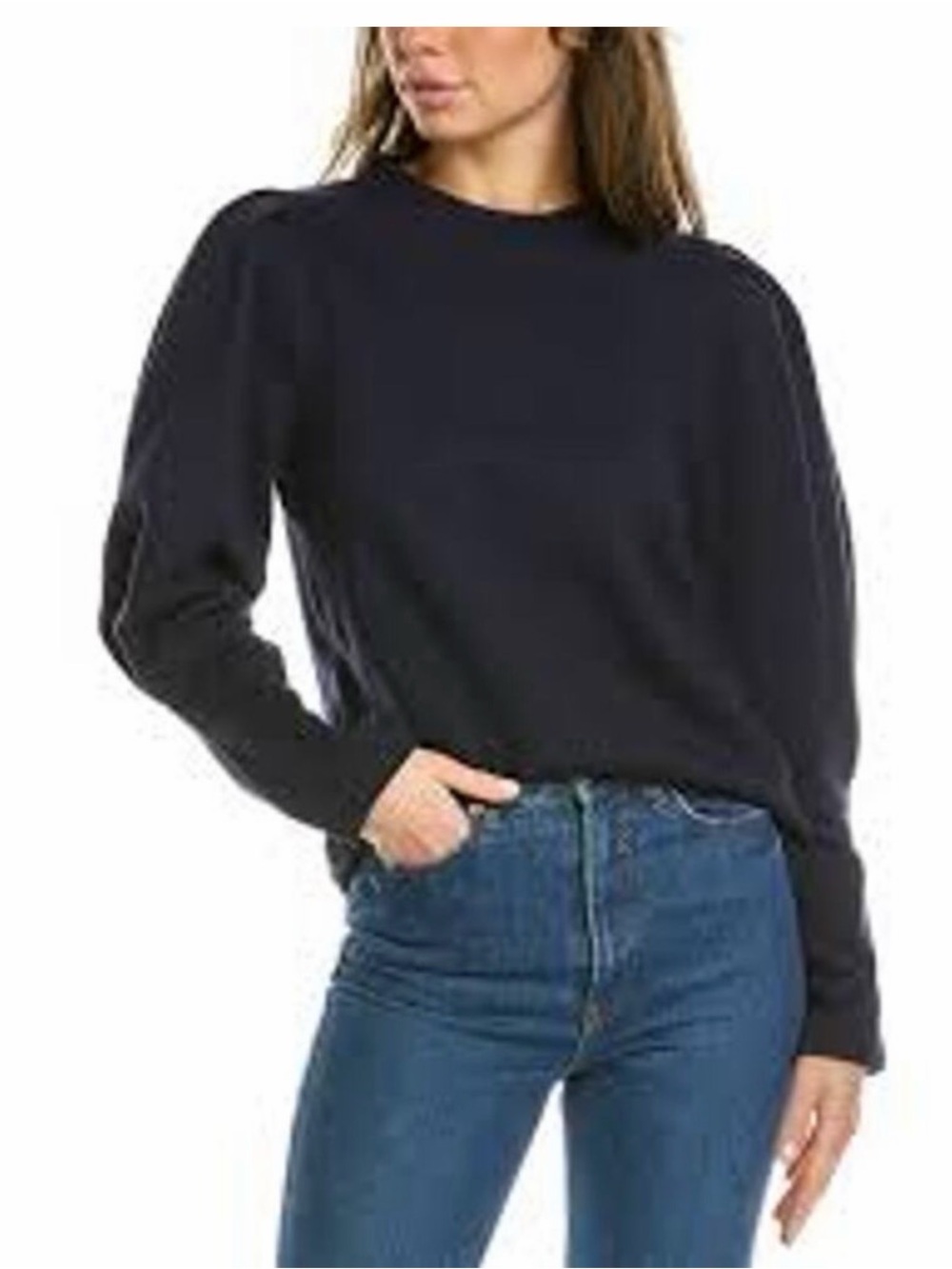 REBECCA TAYLOR Puff Sleeve Sweatshirt medium Navy Blue pullover Pima cotton
